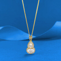 wholesale S925 Silver Zhu Zhifan Jewelry Chinese Style 080ct Waterdrop 15ct Oval Diamond Accented Gourd Diamond Necklace-N537 Gold Gourd Necklace [with Chain]  925 Silver