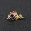 wholesale S925 Sterling Silver Designer Natural Amethyst Feather Brooch with a Sense of High-End Luxury-0-3
