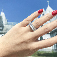 S925 Sterling Silver Rectangular Bevel-Cut Zircon Ring, Fashionable Luxury-Style O [Clearance Sale with Free Shipping]  US Size 5.5