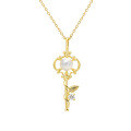 wholesale 10K Gold Japanese-style Natural Freshwater Pearl White Zircon Key Pendant, Gentle and Sophisticated-0-4