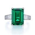 wholesale Metal: 925 Sterling Silver Vintage Emerald and Diamond Ring, 10*14, European and American Export Hot Seller, New Style by Mu Jing Jewelry-0-5