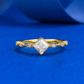 wholesale S925 Gold-Plated Sterling Silver 4*4 Princess Cut Single Diamond Ring for Women, Minimalist and Elegant Starry Sparkle Band-0-0