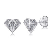 wholesale S925 Sterling Silver Zirconia Diamond-Simulant Triangle Stud Earrings for Women, Wholesale Supplier Dropshipping-Platinum 925 silver