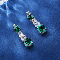 wholesale S925 Sterling Silver New Heavy and Elegant Ice-Cut Stud Earrings Women's Luxury Style Drop Earrings High-End Ear Accessories-Emerald earrings