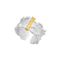 wholesale S925 Sterling Silver 877 Irregular Texture Ring Women's Dark Style Alternative Trendy Two-Tone Plating Open Adjustable Ring-Burning silver + burning 18K [No. 15/adjustable] Opening adjustable