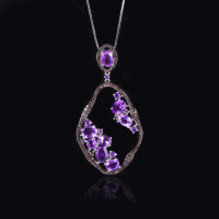 wholesale S925 sterling silver with natural garnet necklace, crystal pendant, small irregular pendant for women-Natural amethyst necklace