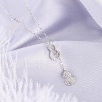 wholesale S925 Silver Double Gourd Necklace, Light Luxury Niche Design, Ins-style Elegant Collarbone Chain, Factory Direct Supply-xb291-Double Gourd Necklace (Copper Plated White Gold)