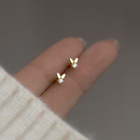 wholesale S925 Sterling Silver Ear Studs Women Korean Style Minimalist Diamond-Encrusted Rabbit Mini Cute and Fresh Earrings G2060-S925 silver pair gold model 925 silver