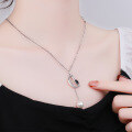 wholesale S925 Sterling Silver Retro D-Letter Black Zircon Pearl Chain Tassel Layered Collarbone Necklace-0-3
