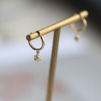 wholesale 9K Gold Full Diamond Small Hoop Earrings, Zirconia Minimalist Elegant Korean Japanese Style Ear Clips-9K per piece