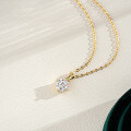 14K Gold Plated 925 Sterling Silver Moissanite Four-Prong Pendant Choker Necklace-0-2