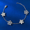 wholesale S925 Sterling Silver Hollow-Out Five-Petal Flower Bracelet, New Design, Niche Fashion Women's Bracelet-0-1