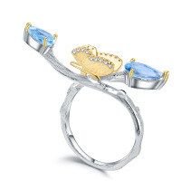 wholesale S925 silver secret garden designer gemstone ring with natural butterfly design and natural topaz-Swiss Blue Topaz Ring Adjustable Opening