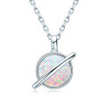 S925 Silver Saturn Orbit Opal Pendant Necklace-0-3