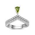 wholesale S925 Sterling Silver Fashion V-Shape Colored Gemstone Jewelry Set with Natural Peridot Garnet and Sapphire Ring and Necklace Set-0-6