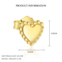 wholesale S925 Sterling Silver French Minimalist Heart Stud Earrings For Women, Sweet And Chic-E5099-Gold/Pair 925 Silver