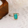 wholesale S925 silver plated 14K gold electroplated split-color with white crystal and turquoise, 24 French vintage style ring by Dunli Jewelry-0-2