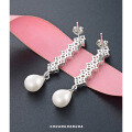 wholesale S925 sterling silver Korean-style vintage long zircon drop earrings with pearl accents, trendy and unique stud earrings-0-2