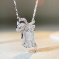 wholesale S925 Sterling Silver Bow Necklace for Women with 10-Carat High Carbon Diamond Zircon Pendant-0-2