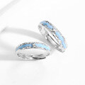 wholesale 925 Sterling Silver Ocean Starry Night Glow Couple Rings, Ins Style Niche Premium Lake Blue Luminous Matching Bands for Men and Women-0-1