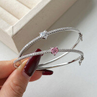 wholesale S925 Sterling Silver Korean-style Minimalist Luxury Adjustable Clasp Pink Zirconia Forest Fairy Versatile Silver Bracelet-White gold and white diamonds DY170032-SW-WH#65&gt;925 silver