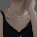 wholesale S925 Silver Nalan Simple Necklace Korean Style Elegant Personality Geometric Ellipse Tin Pattern Chasing Collarbone Chain D8825-0-2