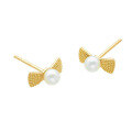 wholesale 10K gold Japanese fresh and preppy style bow-shaped freshwater pearl earrings for female students-0-4