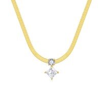 wholesale 925 Silver Metal Material Ins Style Cross-Border Independent Station 15ct Princess Cut Moissanite Inlaid Snake Chain Stackable Women's Necklace-Gold 38+7cm extension chain