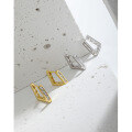 wholesale S925 Sterling Silver Korean Version Ins Minimalist Geometric Trapezoid Inlaid Zircon Textured Ear Clips for Women-0-1
