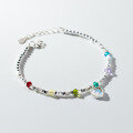 wholesale S925 Sterling Silver Heart-shaped Colored Diamond Accent Beaded Bracelet with Ins-style Sweet and Elegant Charm S6346-0-3