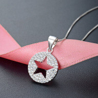 wholesale S925 silver round full diamond pentagram pendant women Korean style minimalist luxury fashion personality silver pendant wholesale-Platinum>925 silver