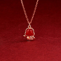 wholesale 925 Sterling Silver New Chinese Trendy Style Cute Snake Necklace for Women, Vintage National Tide Red Agate Zodiac Snake Pendant Choker with Engraving-Cute Zodiac Snake Necklace - Rose Gold &gt; 925 Silver