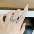 wholesale S925 Sterling Silver Ring Women's Ins Style Little Red Book Viral Non-Tarnish Yellow Diamond Radiant Cut Flower Diamond Ring-0-3
