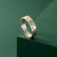 wholesale 999 Silver Minimalist Stylish Lucky Cat Inscription Ring, Chinese Style "Peace, Joy, and Blessings" Gilded Character Ring R02230-999 Pure Silver Ring Adjustable opening