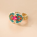 wholesale 999 Silver Live Stream Hit Ruyi Ring Palace Style Gold-Traced Enamel Treasure Hua Palace Ring R02828-0-3