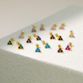 wholesale S925 Sterling Silver Cross-border Triangle Colorful Zircon Earrings, Geometric Lucky Clover Stackable Mini Earrings-0-1