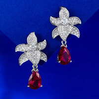 wholesale 925 Silver New Design 7*10mm Waterdrop Petal Earrings Elegant Fashion Ear Studs-E343 Red Diamond>925 Silver