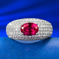 wholesale Metal material first, Moojing Jewelry Wish AliExpress new ruby 5*7 full diamond ring full inlay zirconia fashion simple ring-R771 Red Diamond No. 8