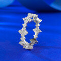 wholesale S925 silver white fairy style four-leaf flower ring full diamond row ring for daily light luxury fashion-0-1