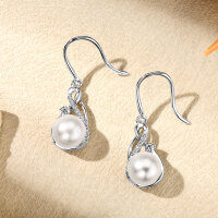 S925 Silver Freshwater Pearl Spoon Design French Luxury Ear Hooks, Simple and Elegant.-French-style luxury earrings [White Gold]  925 Silver