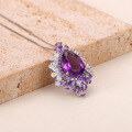 wholesale S925 Sterling Silver Luxury Natural Topaz Necklace with Large Main Stone Pendant, Pink Amethyst Inlay, Original Design for Women-0-3