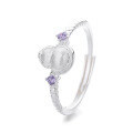 wholesale S925 Sterling Silver Purple Zircon Gourd Filigree Ring, Women's Ultra-Thin Band Index Finger Ring, Direct from Premium Factory-0-4