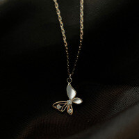 wholesale 925 Sterling Silver White Mother-of-Pearl Butterfly Necklace for Women, Light Luxury Small Brand Design Sense Collarbone Chain, Korean Version New-White mother-of-pearl (copper plated with gold)