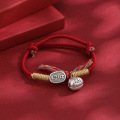 wholesale 999 Pure Silver Chunky Coin Woven Red Rope Bracelet for Women Couples Best Friends New Year Gift-0-10