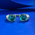 wholesale S925 Sterling Silver European and American Style Simulated Emerald 5*5 Sugar Loaf Open Ring Fashion Minimalist Cross-Border Hot Seller-0-0
