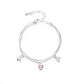 wholesale Metal material European and American cross-border forest-style pink diamond love double-layer bracelet for women, fashionable, sweet, simple, versatile, high-end sense hand accessory-0-3