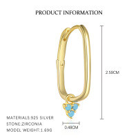wholesale 925 Sterling Silver Turquoise Geometric Triangle Earrings For Women, Fashionable And Versatile With A Unique Design-E5048-Gold/Single 925 Silver