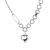 wholesale S925 Sterling Silver Spliced 3D Heart Necklace, Ins Trendy Stylish and Versatile Choker-144L short/approx. 12.3g 925 silver
