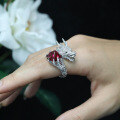 wholesale 925 Silver Gold-Plated Ring with High Carbon Diamond Pigeon Blood Red Sugar Loaf, New Chinese Style Chinese Dragon Versatile Jewelry for Women-0-1