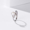 wholesale S925 Sterling Silver Korean and Japanese Style Minimalist Design Leaf-Shaped Crystal Zircon and Freshwater Pearl Ring for Women-0-5